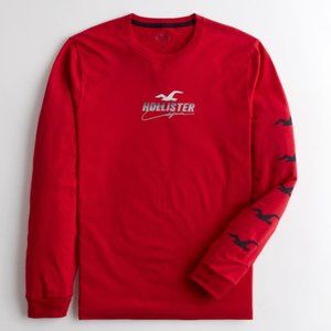 New Hollister - Logo Graphic Long Sleeve T-Shirt - Red - Size Medium